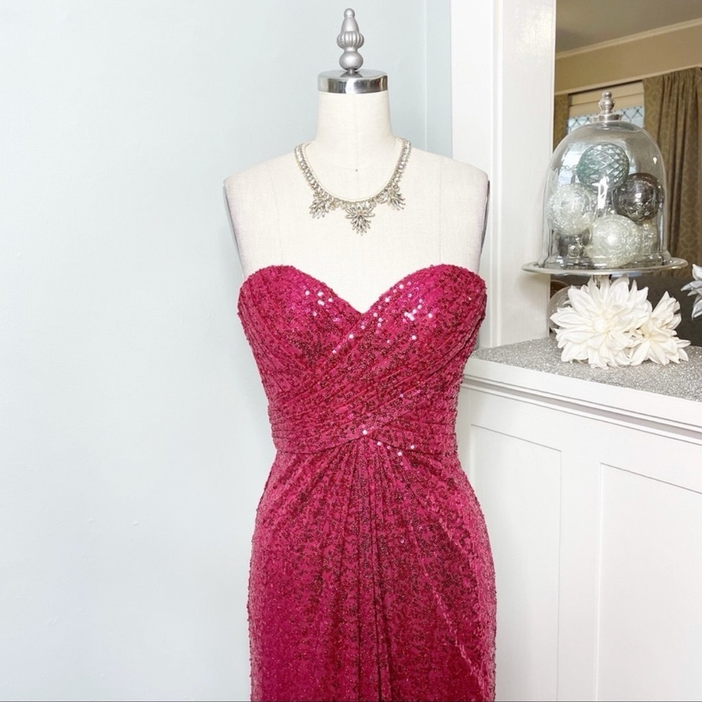 La Femme Red Sequin Strapless Formal Dress Prom Evening Gown Mermaid Size 4 - Picture 3 of 12